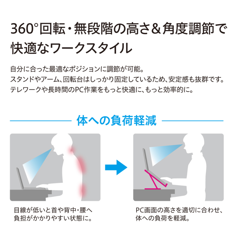 ナカバヤシ 360°回転式ノートPCスタンド/シルバー NPA-010SL (tm)の商品画像3枚目