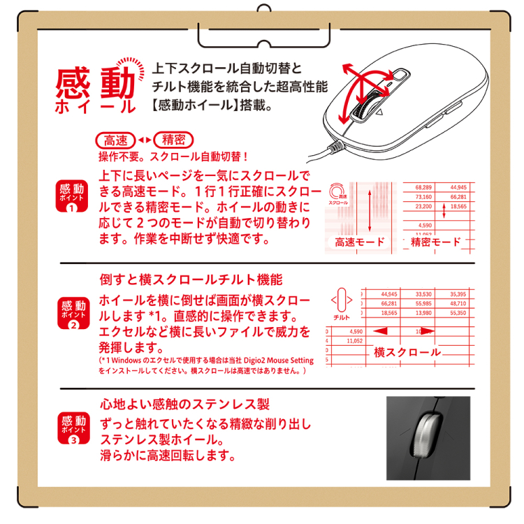 ナカバヤシ 【感動ホイールマウス】有線静音5ボタンBlueLEDマウス/ブラック MUS-UKF269BK (tm)の商品画像5枚目