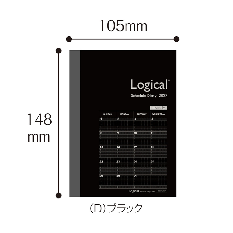 【2027年度版 手帳】 ナカバヤシ ロジカルダイアリー2027月間ノートタイプB/A6/ブラック NS-A602-27BD 【ポスト投函1】の商品画像2枚目