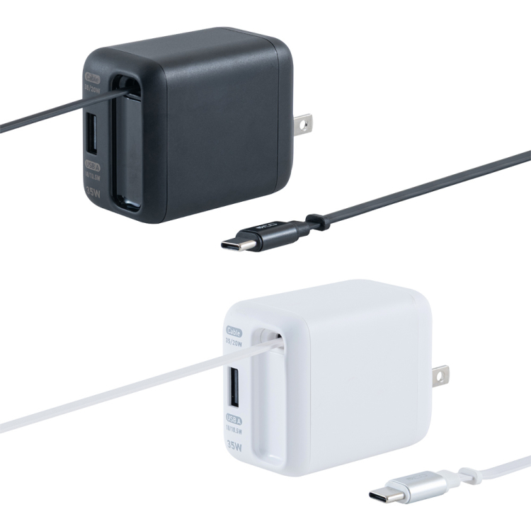 ナカバヤシ 巻取りケーブル付USB PD充電器 35W ブラック JYU-ACR0135BK (tm)の商品画像17枚目