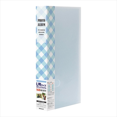 ナカバヤシ フォトホルダー / L判168枚 チェック柄 PHE1168A-B ブルー / 写真 収納 大容量 フォトアルバム
