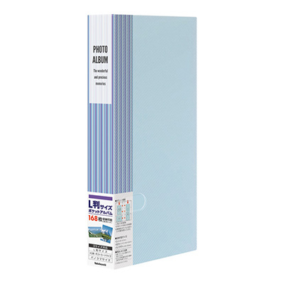 ナカバヤシ フォトホルダー / L判168枚 ストライプ柄 PHE3168A-B ブルー / 写真 収納 大容量 フォトアルバム