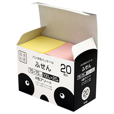 ナカバヤシ パンダのパッケージ付箋 20冊パック 4色アソート(イエロー、ピンク、ブルー、グリーン) FSP7575-20A