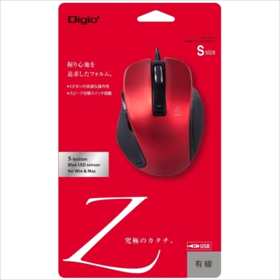 ナカバヤシ 小型有線5ボタンBlueLEDマウス レッド MUS-UKF120R　(tm)　
