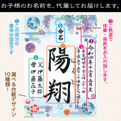 【命名書 手書き】[選べるデザイン10種][ラミネート加工無料]書道師範による手書きの命名書 【取寄品】