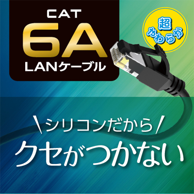 ナカバヤシ CAT.6A シリコンLANケーブル 0.5m/ブラック C6A-SL005BK (tm)
