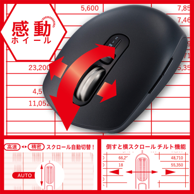 ナカバヤシ 【感動ホイールマウス】Bluetooth・USB無線(デュアル)静音5ボタンBlueLEDマウス Sサイズ/ブラック MUS-DKF239BK (tm) の商品画像16枚目