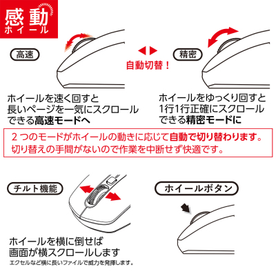 ナカバヤシ 【感動ホイールマウス】Bluetooth・USB無線(デュアル)静音5ボタンBlueLEDマウス Lサイズ/ブラック MUS-DKF243BK (tm)の商品画像15枚目