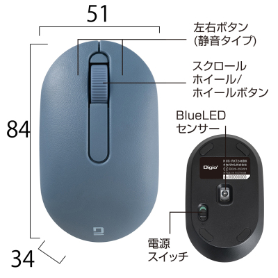 ナカバヤシ 小型無線静音3ボタンBlueLEDマウス/ブルー MUS-RKT246BL (tm)の商品画像11枚目