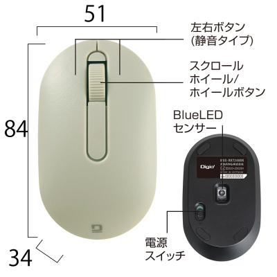 ナカバヤシ 小型無線静音3ボタンBlueLEDマウス/グレージュ MUS-RKT246GY (tm)の商品画像11枚目