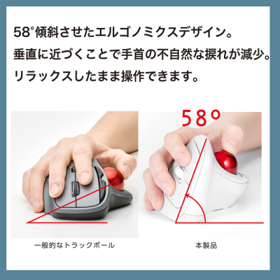 ナカバヤシ 無線エルゴ静音5ボタン光学式トラックボール/ホワイト MUS-TRKF248W (tm)の商品画像3枚目