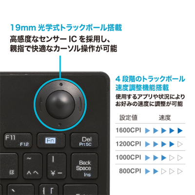 ナカバヤシ 無線トラックボールキーボード/ブラック FKB-R252BK (tm)の商品画像5枚目