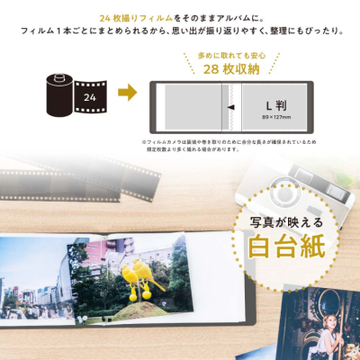 ナカバヤシ フィルムナアルバム 28/ブラック L判1段ポケット 28枚収納 A-NAPL-280-Dの商品画像3枚目