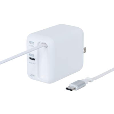 ナカバヤシ　リールケーブル付USB　PD充電器45W／ホワイト　JYU-ACR0145W　(tm)の商品画像1枚目