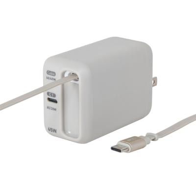 ナカバヤシ　リールケーブル付USB　PD充電器65W／グレージュ　JYU-ACR0165GY　(tm)の商品画像1枚目