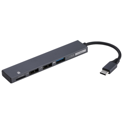 ナカバヤシ アルミ極薄USBハブ【STIX】シリーズ USB3.2Gen1+2.0 Type-C 3ポート変換µSDカ COM-C3MSD123GY (tm) の商品画像1枚目