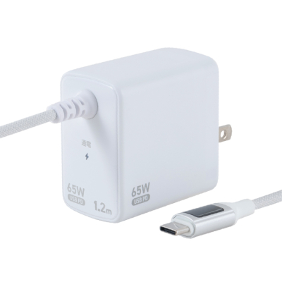 ナカバヤシ　GaN　65W　PD充電器　1.2m／白　JYU-AC0212W　(tm)の商品画像1枚目