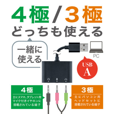 ナカバヤシ USBオーディオ変換アダプタ 3極、4極対応 UAD-AS01 (tm)の商品画像3枚目