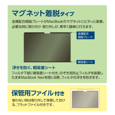 ナカバヤシ　MacBook Neo用のぞき見防止フィルタ　SF-MBN1301FLGPV　(tm)の商品画像5枚目