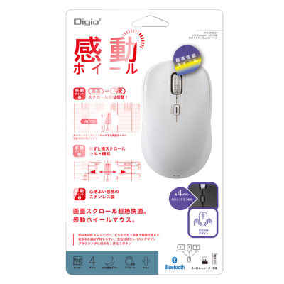 ナカバヤシ　【感動ホイールマウス】  小型Bluetooth・USB無線(デュアル)静音4ボタンBlueLEDマウス/ホワイト　MUS-DKQ257W　(tm)の商品画像4枚目