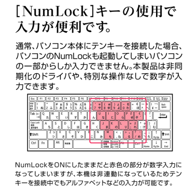 ナカバヤシ シンプルUSB有線テンキーボード/ホワイト TNK-SU234W　(tm)の商品画像7枚目