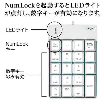 ナカバヤシ シンプルUSB有線テンキーボード/ホワイト TNK-SU234W　(tm)の商品画像6枚目