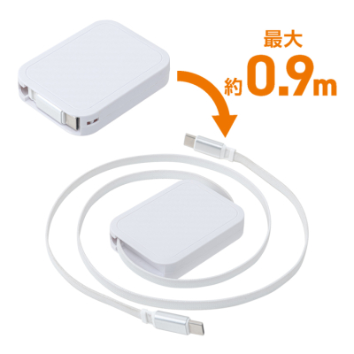 ナカバヤシ　Type-C巻き取りケーブル　PD240W　0.9m／ホワイト　UPD-R03W　(tm)の商品画像2枚目