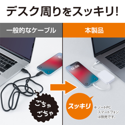 ナカバヤシ　Type-C巻き取りケーブル　PD240W　0.9m／ホワイト　UPD-R03W　(tm)の商品画像6枚目