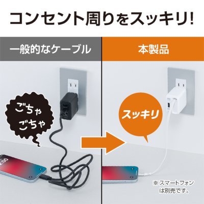 ナカバヤシ 巻取りケーブル付USB PD充電器 35W ホワイト JYU-ACR0135W (tm)の商品画像9枚目