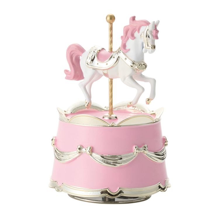 イシグロ　オルゴール 木馬 ピンク×ゴールド