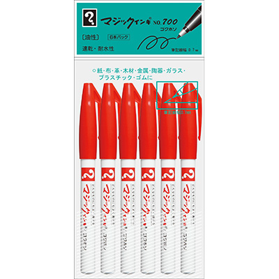 寺西化学　マジックインキ No.700 6本パック 赤 M700-T2-6P
