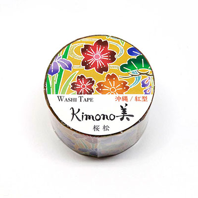 カミイソ　マスキングテープ Kimono美 沖縄/紅型　桜松（金箔グラデーション） GR-1022