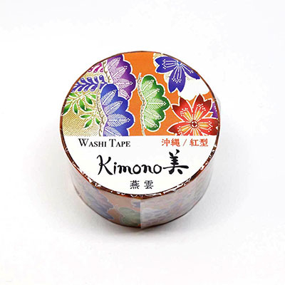 カミイソ　マスキングテープ Kimono美 沖縄/紅型　燕雲（金箔グラデーション） GR-1028
