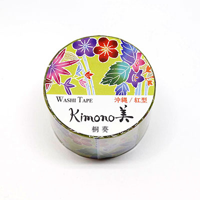 カミイソ　マスキングテープ Kimono美 沖縄/紅型　桐葵（金箔グラデーション） GR-1030
