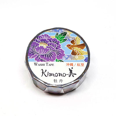 カミイソ　マスキングテープ Kimono美 沖縄/紅型　牡丹（金箔グラデーション） GR-1025