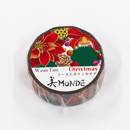 カミイソ　マスキングテープ リースとポインセチア(金箔グラデーション) GR-4067