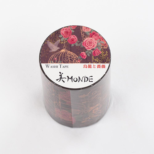 カミイソ　マスキングテープ 鳥籠と薔薇(金箔グラデーション) GR-4070