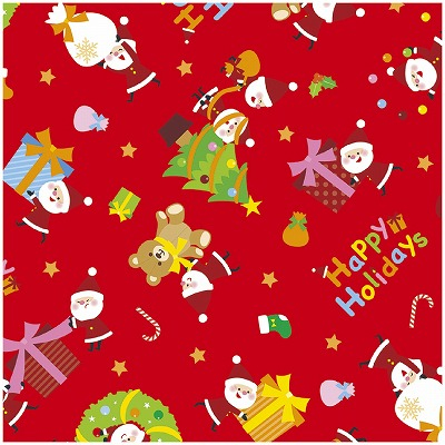 ササガワ　包装紙 リトルサンタ赤 半才判  [50枚入]