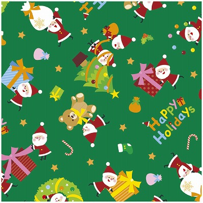 ササガワ　包装紙 リトルサンタ緑 半才判  [50枚入]