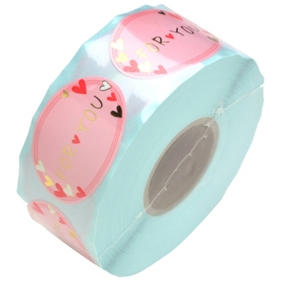 ササガワ　ギフトシールロールタイプ　Ｆｏｒ　Ｙｏｕ　桃ハート　[500片袋入]