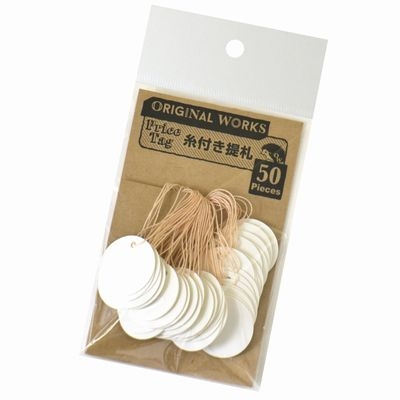 ササガワ　糸付き提札　丸型　白　[50枚袋入]