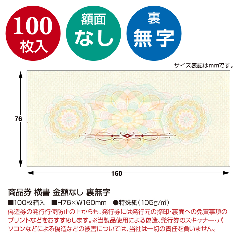 ササガワ 商品券 横書 金額なし 裏無字