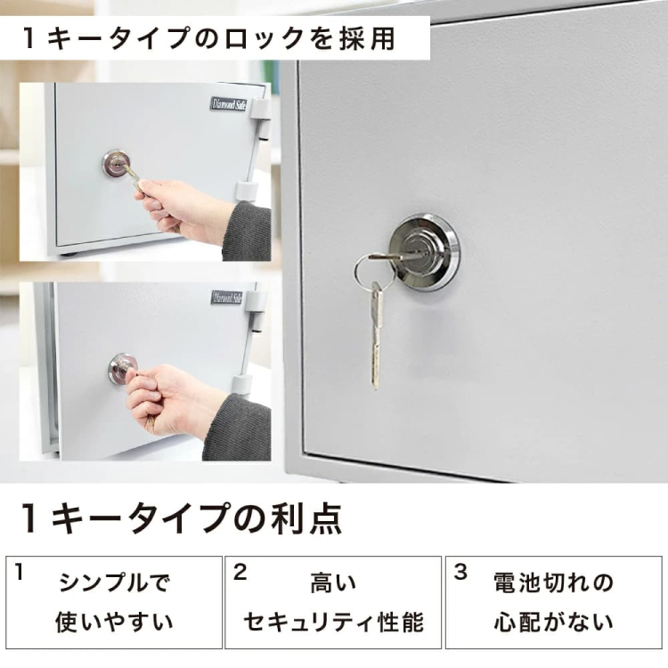 【軒先渡し】ダイヤセーフ家庭用耐火金庫 CH30-1 ワンキー 60分耐火 28kg【メーカー直送】の商品画像4枚目