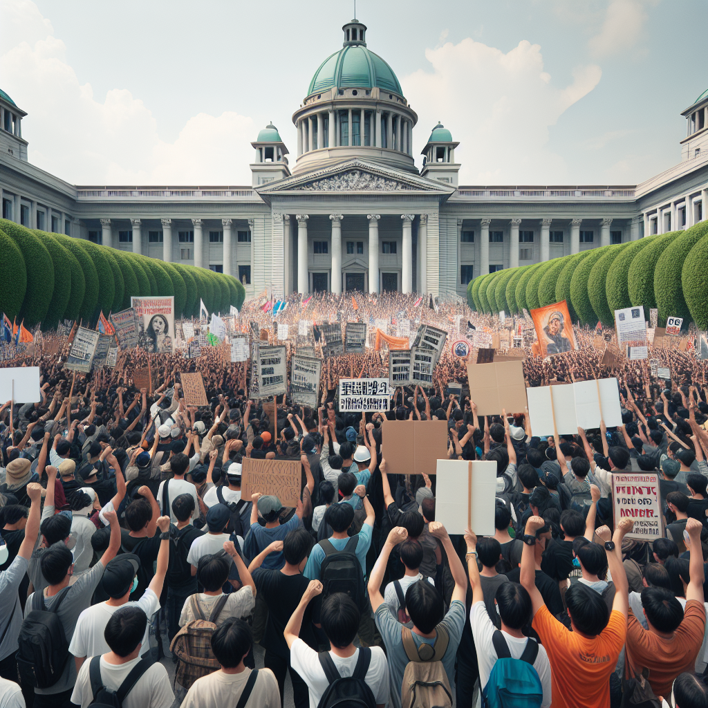 Imagen que muestra una protesta de trabajadores frente a un edificio gubernamental