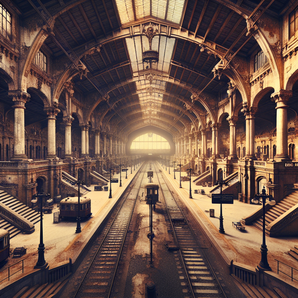 スペインの鉄道と主要駅の古い設備の写真。老朽化や修理を必要とする箇所が見える画像