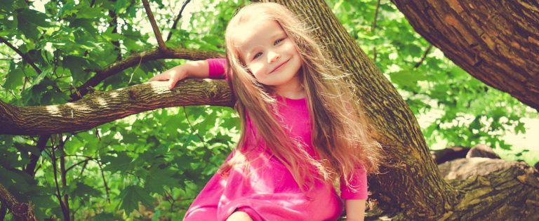 木に登っている金髪の女の子