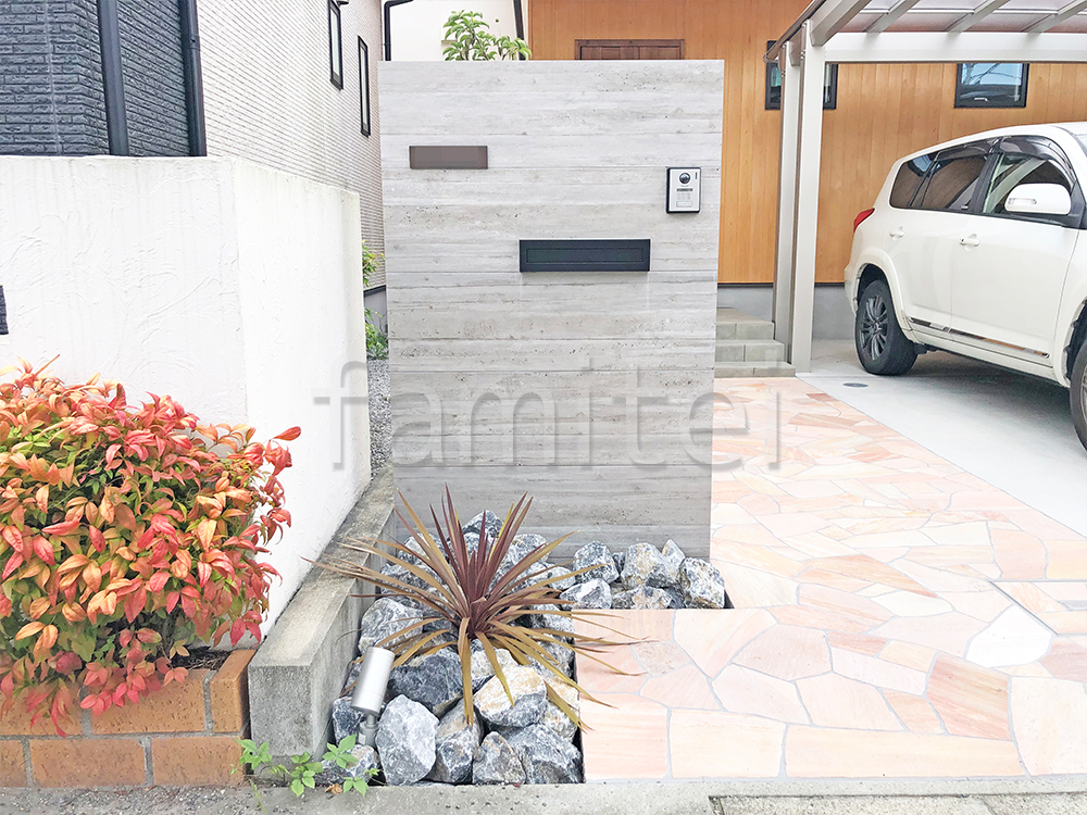 モダン門柱 コルジリネ ワンポイント ロックガーデン 施工例 モダン門柱 コルジリネ ワンポイント ロックガーデン 施工例