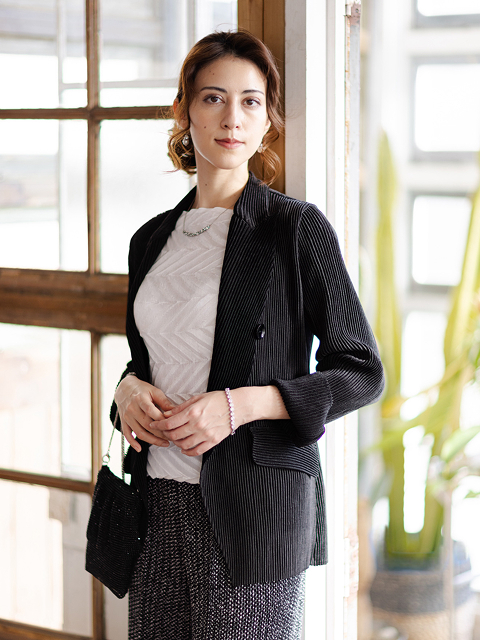 シャトルプリーツ ピークドラペル ダブルブレスト ジャケット