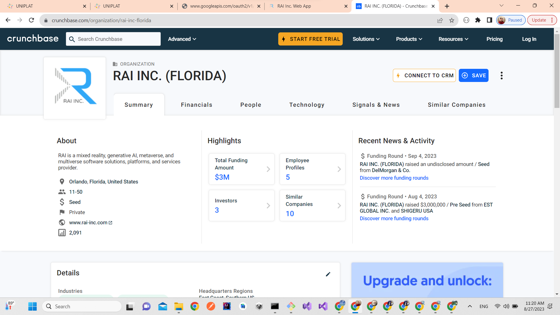 RAI INC. (FLORIDA) on Crunch Base - raising up like a rock star