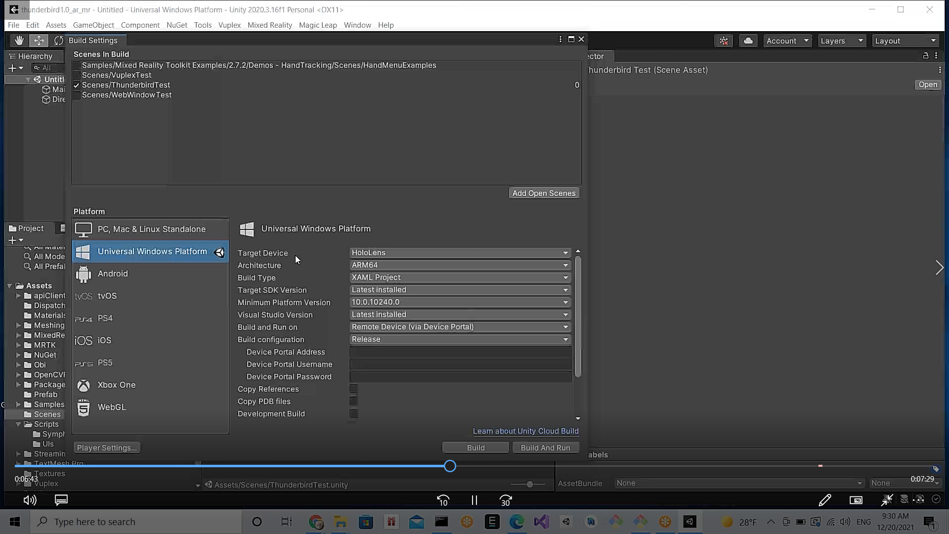 Monday Tech Fresh - Dec 20, 2021 - How to Build Thunderbird 1.0 XR App For HoloLen2